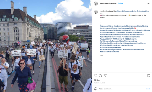 Figure 25. Instagram post showing #SaveTheChildren protestors in London, England. Archived on Perma.cc, https://perma.cc/7KXU-EZJE. Credit: TaSC.